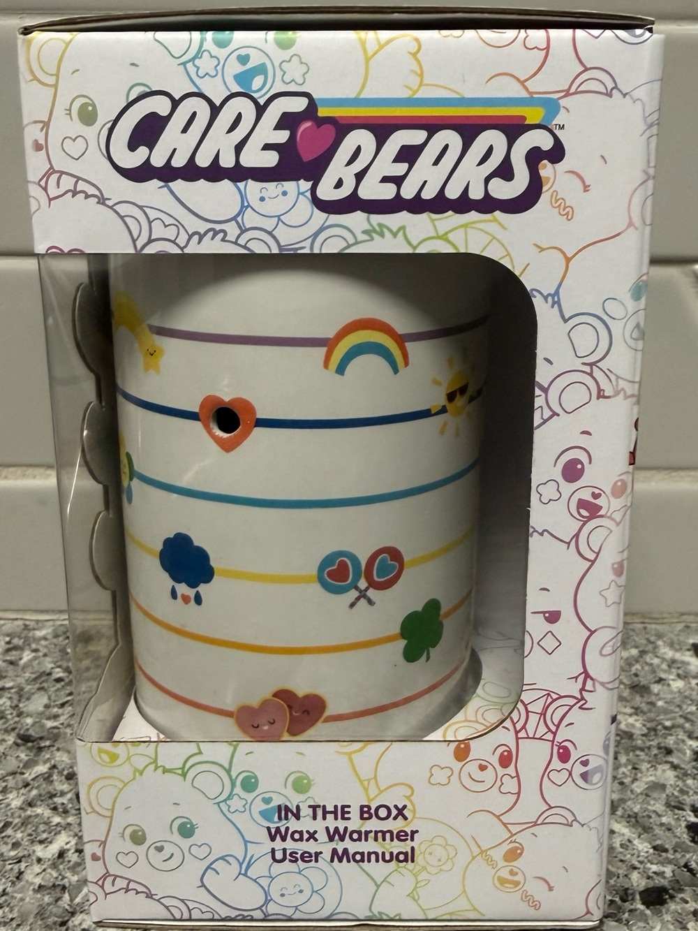 Care Bears White wax Warmer with Rainbow Stripes and Multicolor Icons
